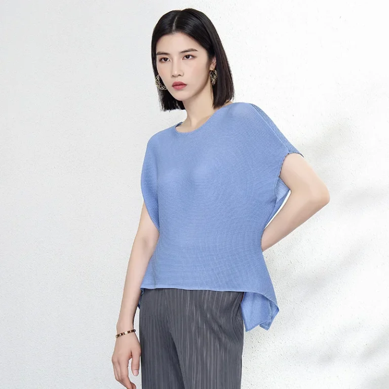 Pleated-Womens-Tops-Womens-Printed-Pleated-Ombre-Shirt-Casual-Style-Fashion-Pleated-T-shirts