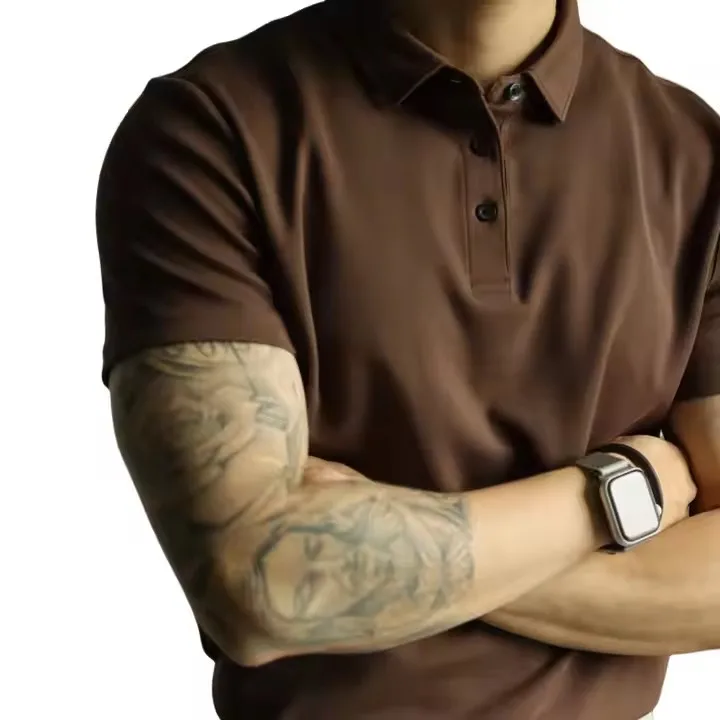 Polo-T-shirt-for-Men-100-Cotton-Customization-Logo-Embroidery-Coffee-Color