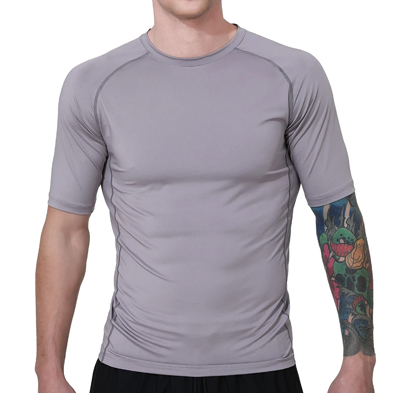 Polyester-Elastane-Dryfit-Stretch-Athletic-Bodybuilding-Muscle-Fit-Compression-Running-Mens-Sports-T-Shirt-Gym-T-Shirt-Tops