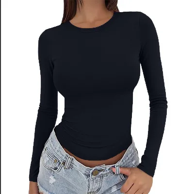 Polyester-Fashion-Womens-Long-Sleeve-Tops-Crew-Neck-Casual-Fall-Going-Out-Fitted-Basic-T-Shirts