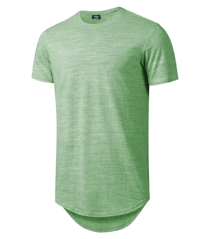 Polyester-Spandex-Quick-Dye-Sportswear-Hipster-Longline-Drop-Cut-Scallop-Long-Tail-Slim-Bodybuilding-Men-Gym-Muscle-Tee-Shirt