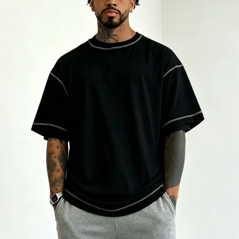 Premium-280gsm-Heavyweight-T-Shirt-Men-100-Cotton-Blank-Plus-Size-Drop-Shoulder-High-Neck-Rib-Oversized-Luxury-Streetwear-Tee