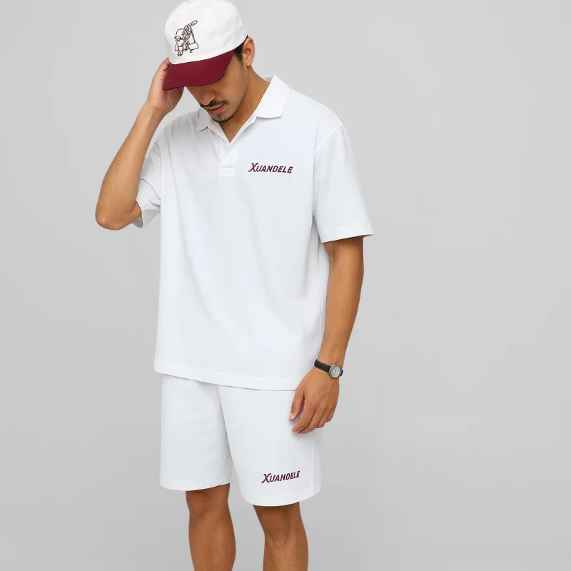 Premium-Cotton-Mens-White-Polo-and-Shorts-Set-Custom-Casual-Summer-Embroidery-Modern-Minimalist-Streetwear-Ensemble-Polo-Suits