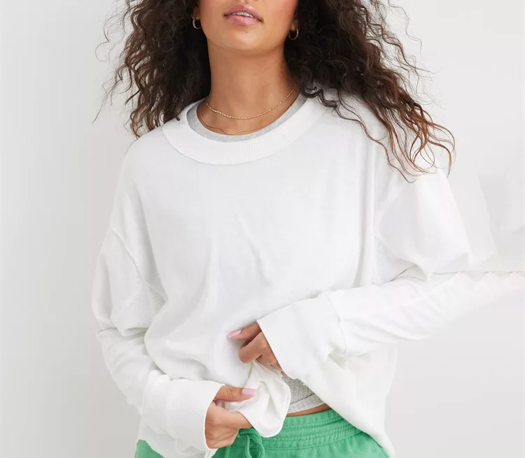 Premium-Quality-Cotton-Womens-Long-Sleeved-Casual-T-Shirt-Custom-Solid-Color-Slim-Fit-Drop-Shoulder-Breathable-Summer