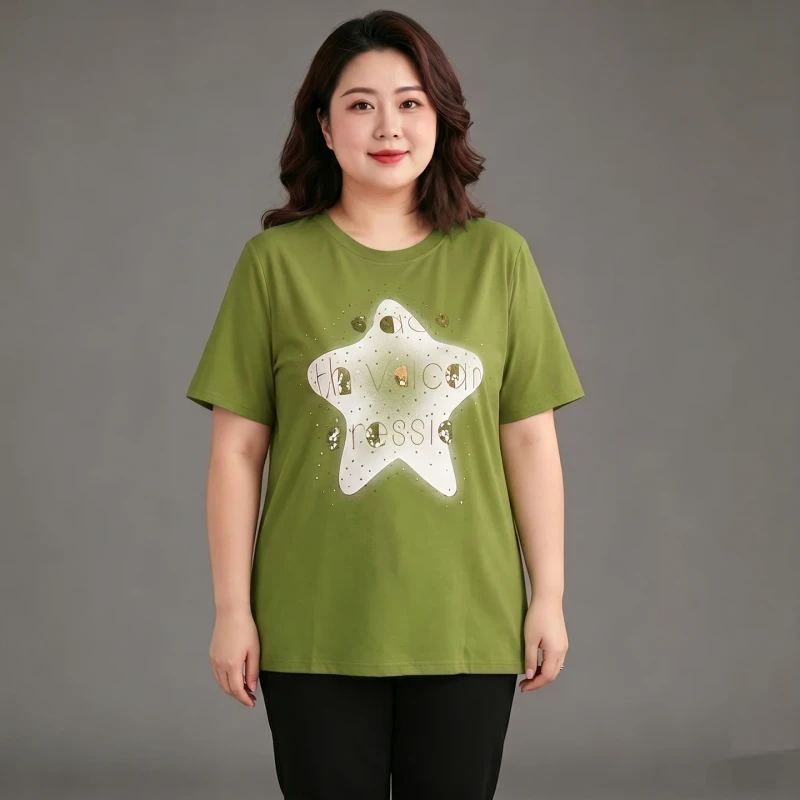 Premium-Quality-Womens-Plus-size-Summer-Cotton-Breathable-Short-Sleeve-Crew-Neck-T-Shirt-with-Customizable-Options