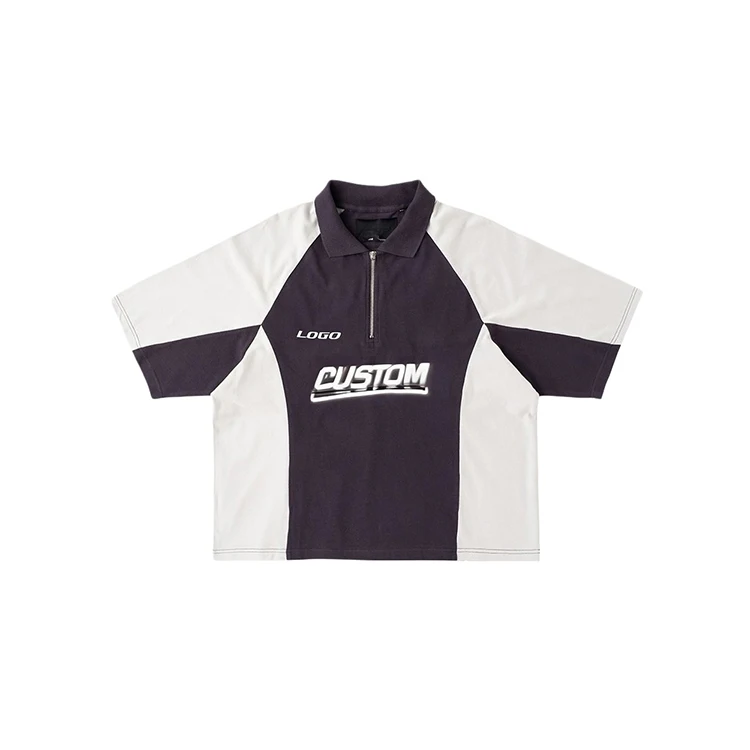 Printed-Half-Zipper-Spain-Football-Shirt-Retro-Soccer-Jersey-Rib-Collar-Color-Block-Knit-Men-Polo-Jersey-T-Shirt