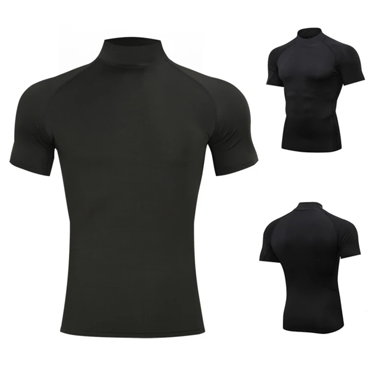 Private-Label-Men-Compression-Shirts-Short-Sleeve-Compression-Turtle-Neck-Shirt-Quick-Drying-Gym-Sport-T-Shirt