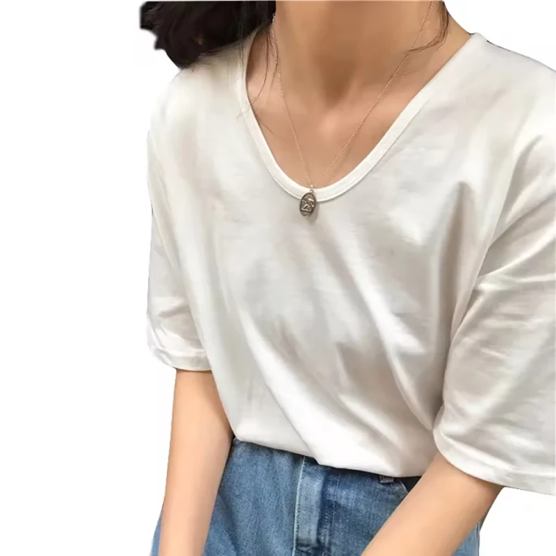 Promotional-Blank-Dye-Custom-V-neck-100-Cotton-Plain-Women-T-Shirt