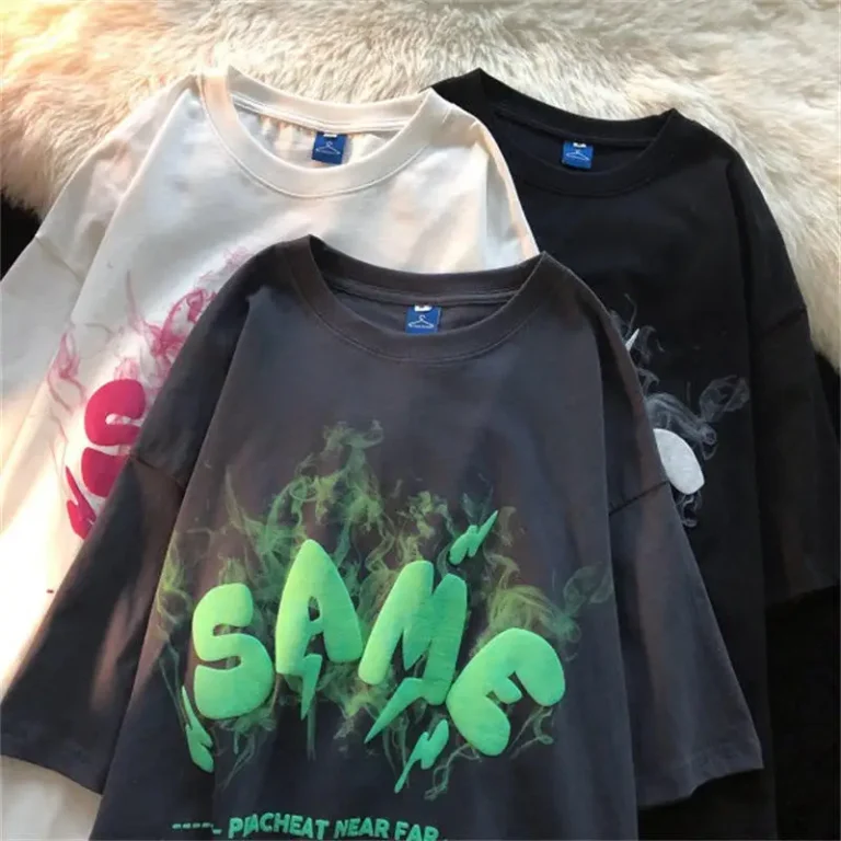 Puff-Print-T-shirt-3D-Foam-Puff-Printing-Logo-Unisex-Short-Sleeve-Mens-Oversize-T-Shirts