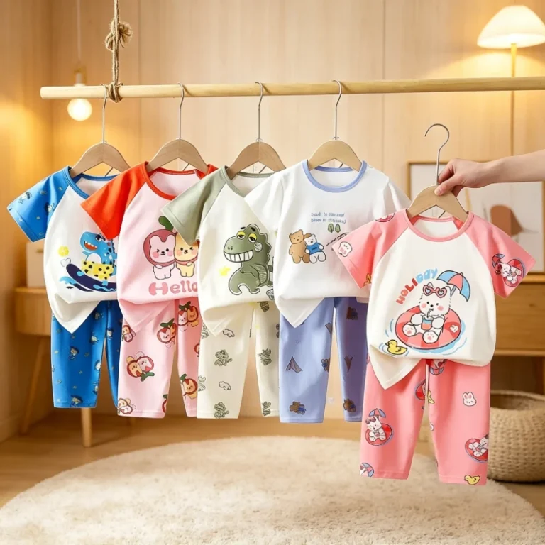 Pure-Cotton-Short-Sleeved-Summer-Suit-for-Kids-Casual-Childrens-T-shirt-and-Pajamas-for-Boys-and-Girls-Home-Clothes