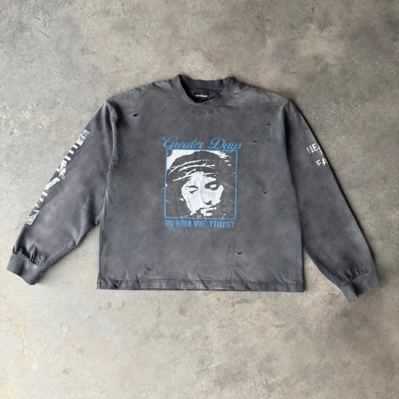 QYOURECLO-Custom-Cotton-Oversized-Screen-Print-Boxy-Cropped-Tee-Long-Sleeve-Vintage-Acid-Wash-Distressed-Mens-T-shirt