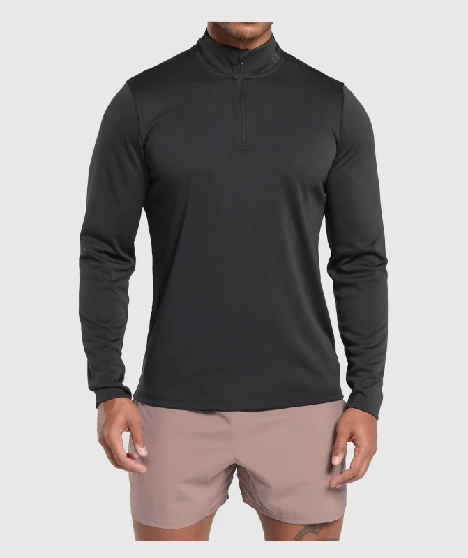 Quick-Dry-Mens-Long-Sleeve-Half-Zip-Sport-Shirt-Bodybuilding-T-Shirt-Gym-Fitness-Exercise-Regular-Fit-Stand-Collar-Autumn