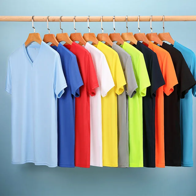 Quick-Dry-V-Neck-T-Shirts-Men-White-Blank-T-shirt-With-Logo-Polyester-T-Shirt-V-neck