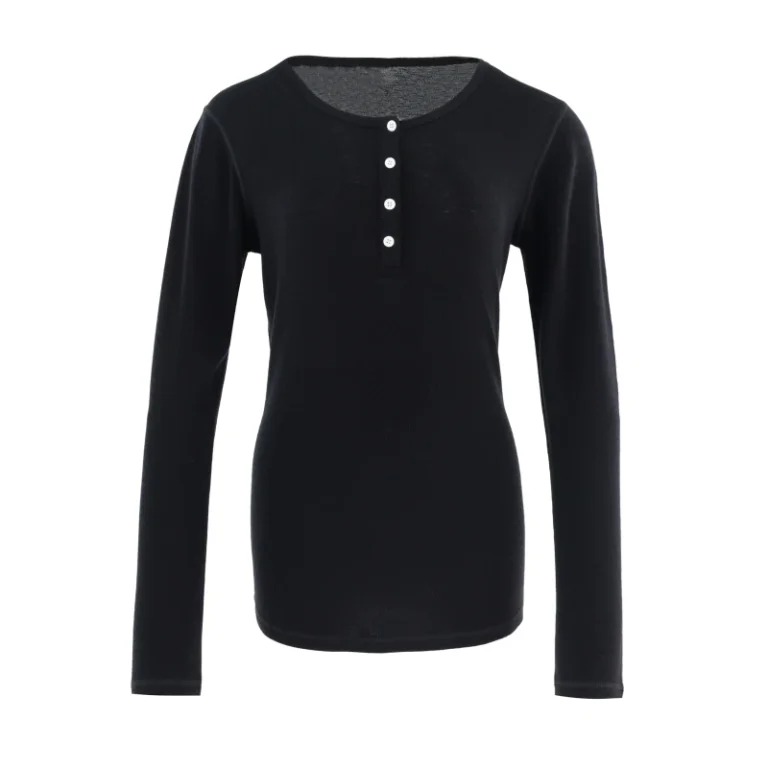 Quick-Drying-Autumn-Black-100-merino-wool-Long-Sleeve-Shirts-Women-Henley-T-shirt