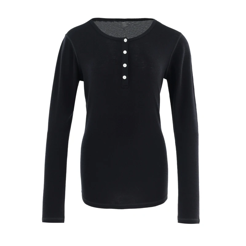 Quick-Drying-Autumn-Black-100-merino-wool-Long-Sleeve-Shirts-Women-Henley-T-shirt