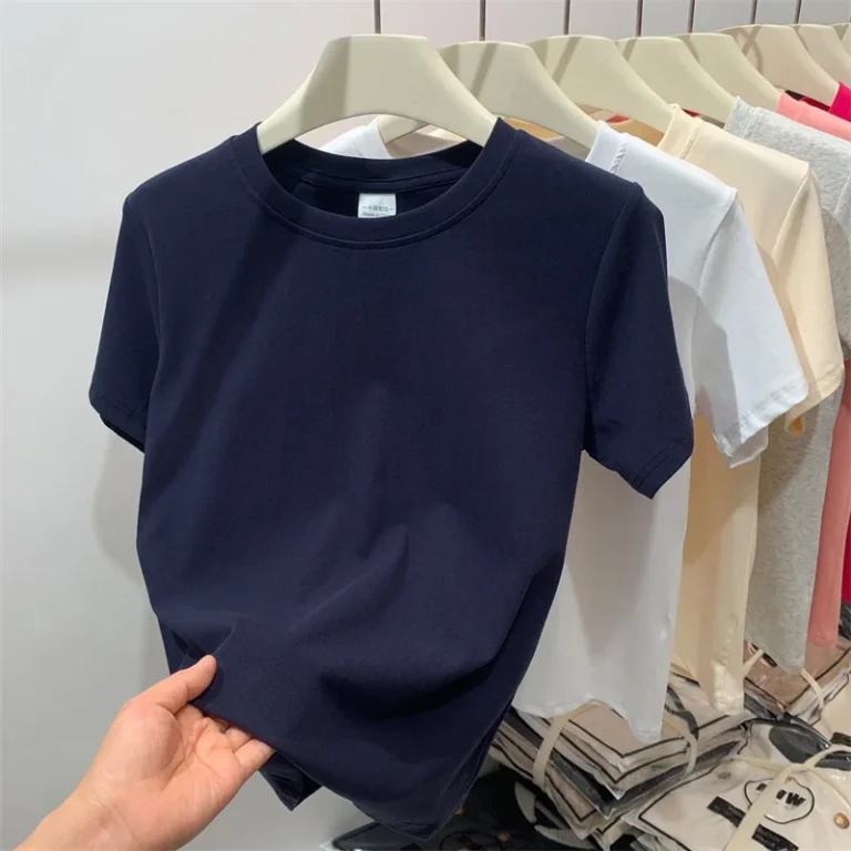 RUICHI-Ladies-Regular-Shoulder-Short-Sleeve-T-Shirt-92-Cotton-8-Spandex-Breathable-Summer-Top-1