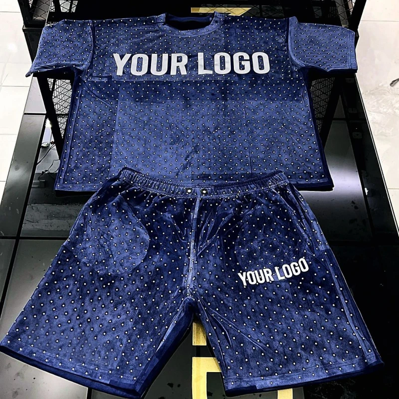 Rhinestone-Printing-Sportswear-T-Shirt-Shorts-and-Shirts-Men-Short-Setshort-Sets-for-Men-Custom-Logo-Embroidery