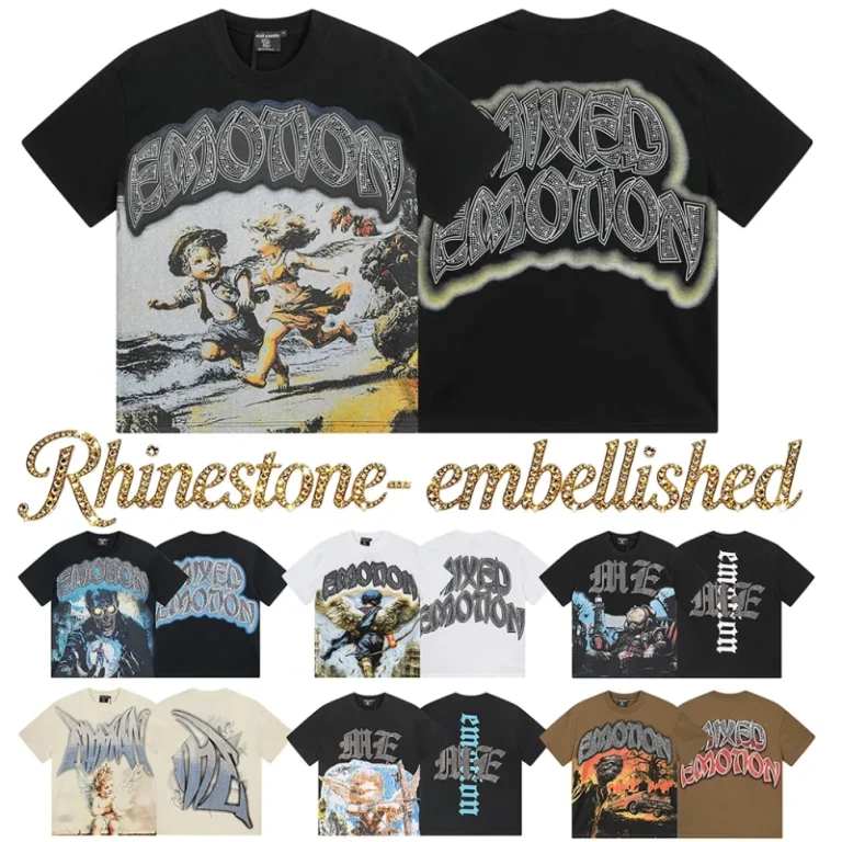 Rhinestones-High-Quality-100cotton-Tees-Graphic-Y2K-Oversize-Streetwear-Tshirt-Designer-Mixed-Emotion-Mens-T-Shirt