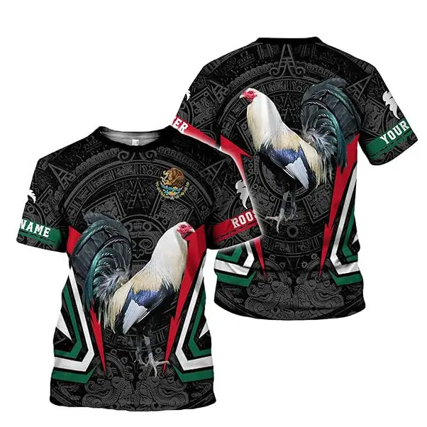 Rooster-3D-Custom-Print-Mexico-Mens-T-Shirt-Casual-Oversized-Breathable-Retro-Mexican-Mens-Clothing-Tops-Tees