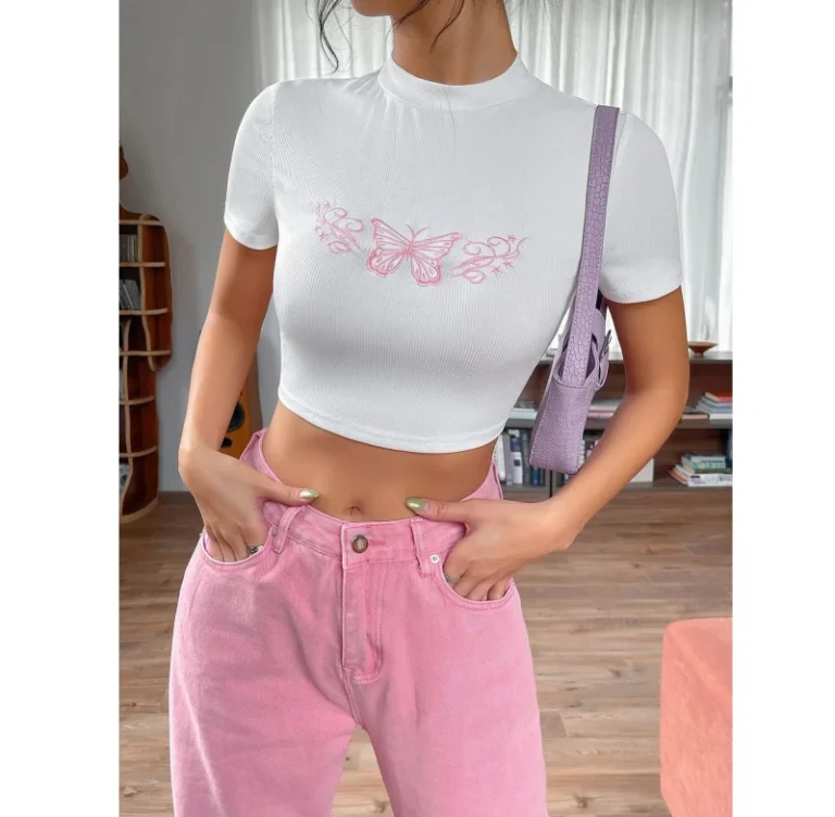 Sexy-Custom-Embroidered-Letter-Rib-Casual-Slim-Fit-Crop-Top-for-Women-in-Polyester-Cotton