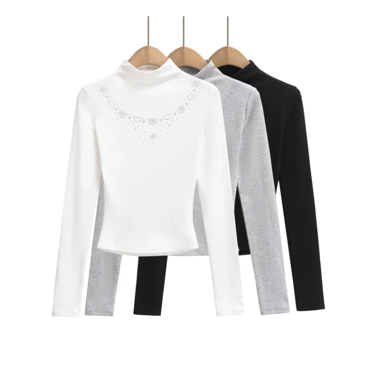 Sexy-Ladies-Turtleneck-Hot-Fix-T-shirt
