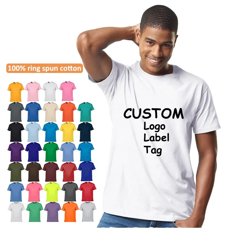 Short-Sleeve-Blank-Solid-Color-Print-Logo-Ring-Spun-Cotton-Mens-Custom-T-Shirts