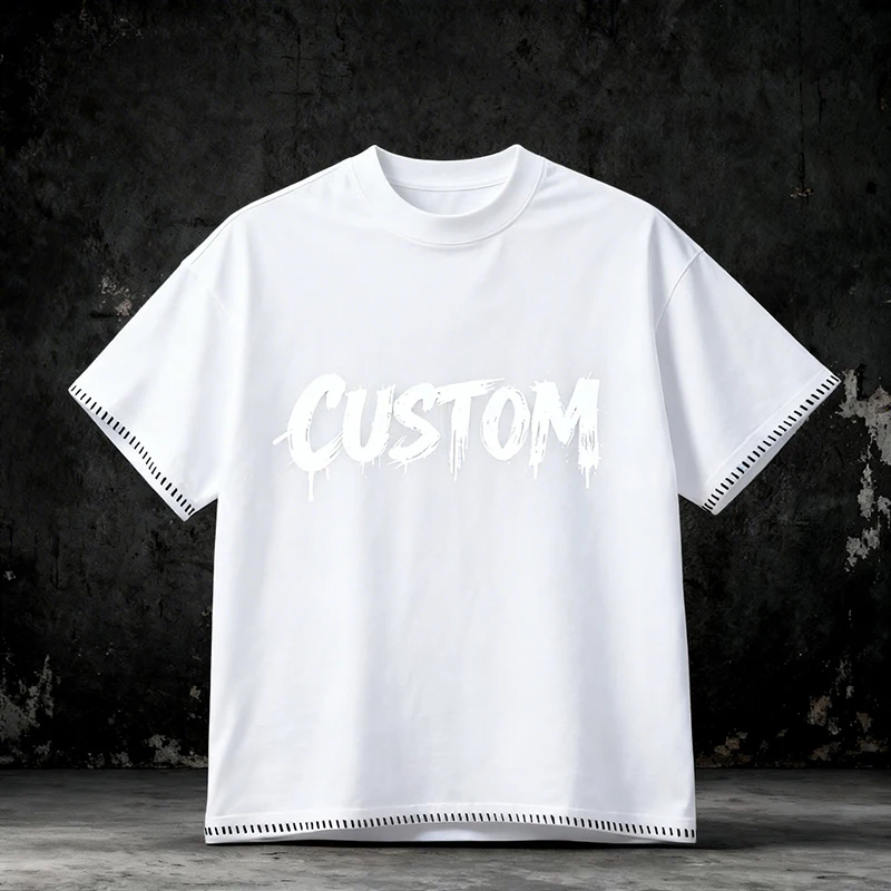 Short-Sleeve-Customizable-De-Haute-Qualite-Mercerized-Vintage-Style-Men-For-Cotton-O-Neck-240-Grams-100-Front-MOQ-1-T-Shirt