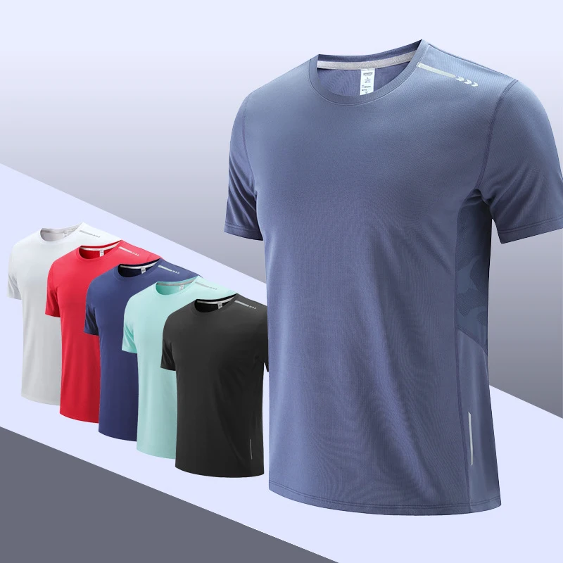 Short-Sleeve-Quick-Dry-Stretch-Sports-T-Shirts-Polyester-Spandex-Blank-Plain-Workoput-t-Shirts-for-Men