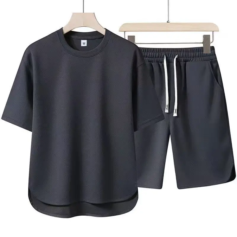 Short-Sleeved-Set-Crew-Neck-T-Shirt-with-Premium-Solid-Colour-Comfortable-Cropped-Trousers