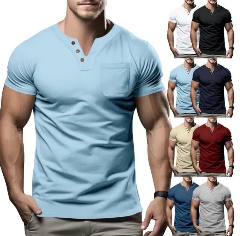Short-Sleeved-T-shirt-for-Mens-Summer-New-V-Neck-Solid-Color-Versatile-Casual-Summer-T-shirts
