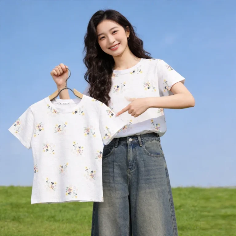Short-Sleeved-T-shirt-for-Women-Loose-and-Slimming-Printed-Round-Neck-Versatile-Top-Design-Sense-T-shirt-Clothing