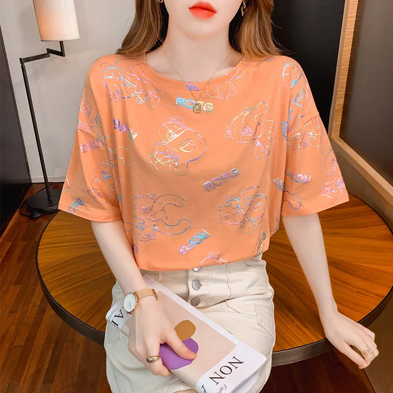 Short-Sleeved-Womens-T-shirt-Loose-Fashion-Printed-Round-Neck-T-shirt-Korean-Version-Womens-Top-Womens-Clothing