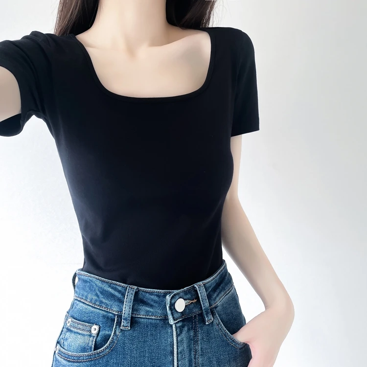 Short-Sleeves-With-Square-Collar-T-Shirts-Tops-Short-Sleeve-for-Women