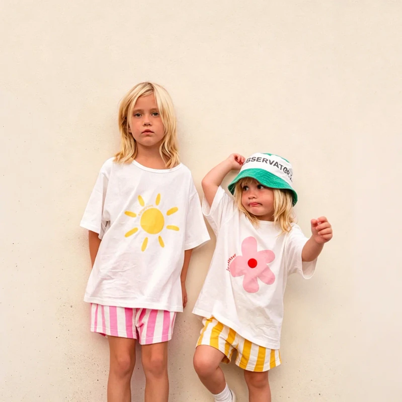 Short-sleeved-Baby-Girls-T-shirts-Clothing-Sets-Crew-Neck-Kids-Oversized-Drop-Shoulder-t-Shirt-Pajama-and-T-shirt-Set-for-Kids
