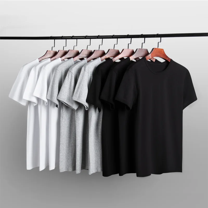 Short-sleeved-T-shirt-Spring-Summer-Men-Korean-Version-Slim-Round-Neck-Thin-Black-White-and-Gray-Simple-Solid-Color-Undershirt