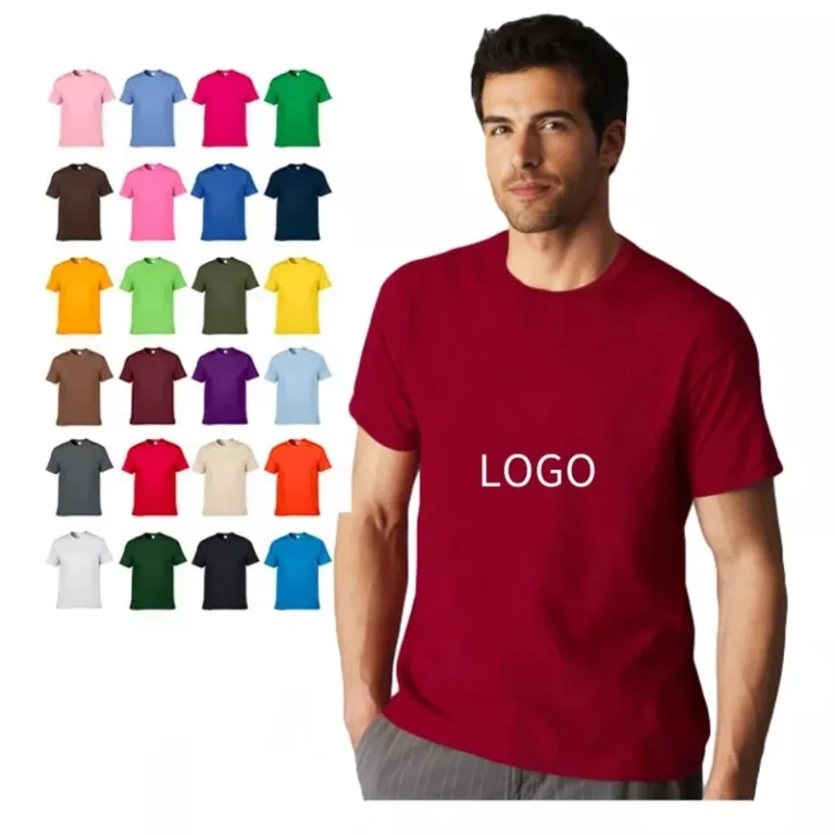 Silk-Screen-Printed-Solid-Woven-Fabric-Anti-Wrinkle-Mens-T-Shirt-60-Cotton-40-Polyester-Blend