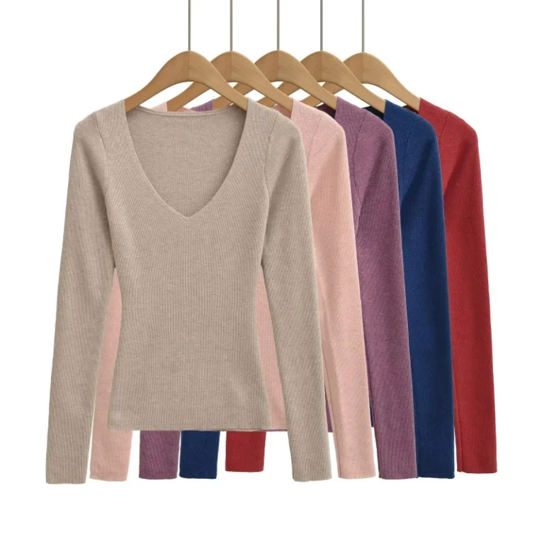 Skinny-Long-Sleeved-T-shirt-Womens-Sexy-Slim-Fit-Stand-Collar-Solid-Color-Stretch-Formal-Top