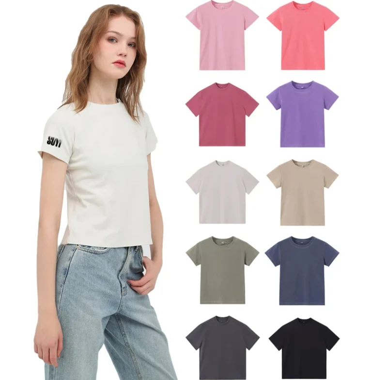 Slim-Fit-Acid-Wash-Womens-100-Cotton-DTF-DTG-Screen-Print-Custom-Plain-T-Shirts