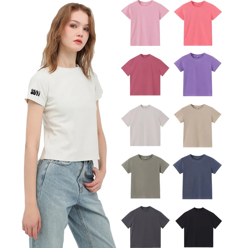 Slim-Fit-Acid-Wash-Womens-100-Cotton-DTF-DTG-Screen-Print-Custom-Plain-T-Shirts