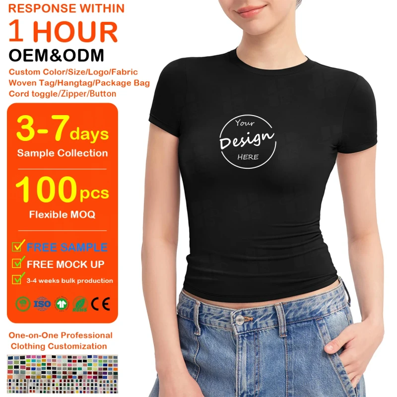 Slim-Fit-Regular-Shoulder-Top-Screen-Print-Cotton-with-Spandex-Womens-Summer-Slim-T-Shirt-for-Daily-Wear