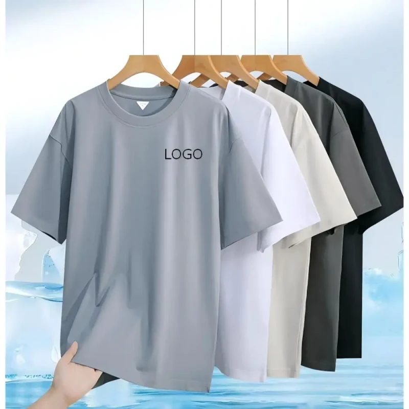 Solid-Casual-Oversized-Crew-Neck-T-Shirts-260GSM-Cooling-UV-Protection-Trendy-Youth-Unisex-Custom-Logo-Cotton-Blend-2
