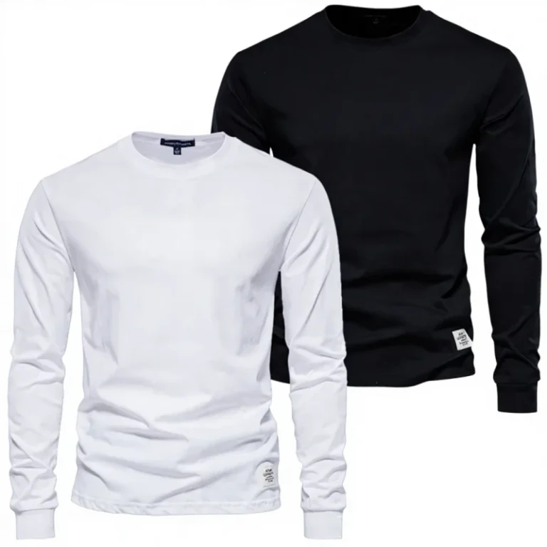Solid-Color-Mens-T-shirt-Casual-Long-sleeve-Pure-Cotton-Base-Shirt-Versatile-Spring-Autumn-Round-neck-White-Heavyweight