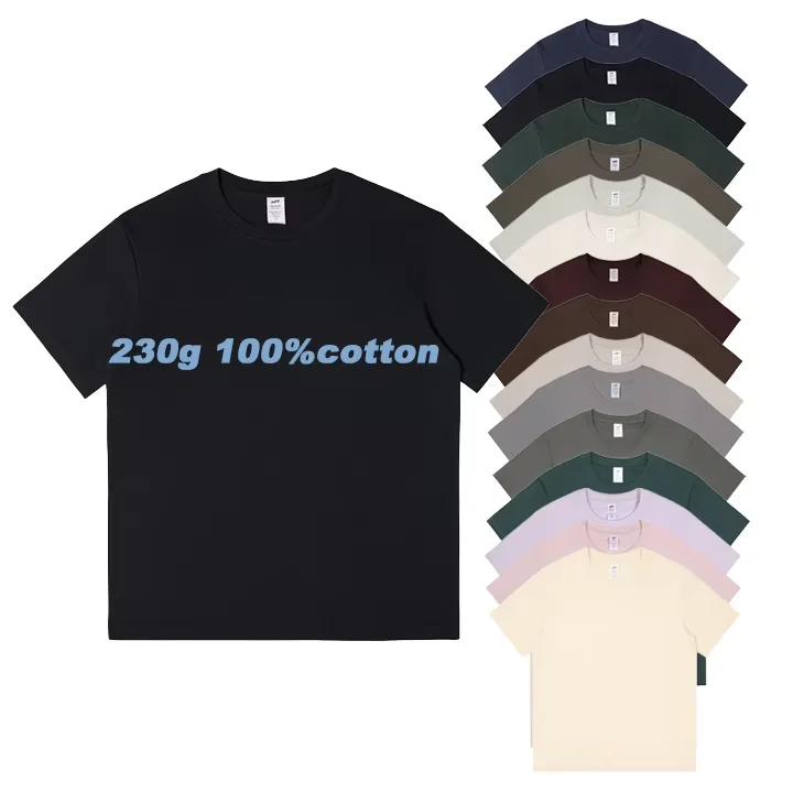 Solid-Color-Premium-Mens-Digital-Printing-Logo-100-Cotton-Short-Sleeve-T-Shirt-230-GSM-Regular-Fit-Quality-Plain