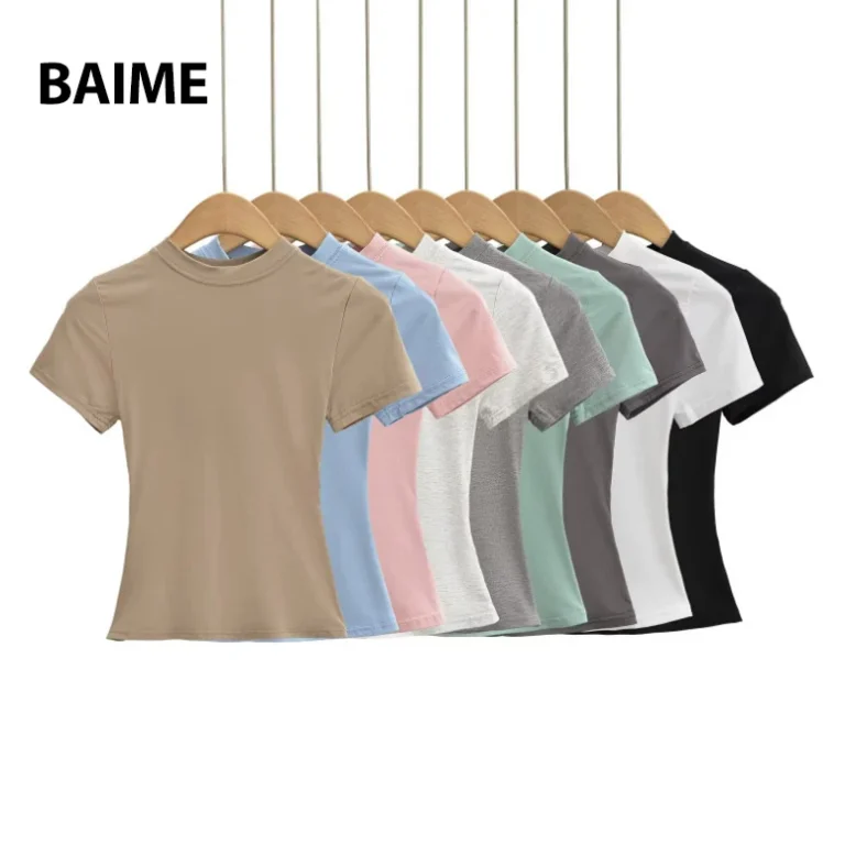 Solid-Color-Womens-T-Shirt-Round-Neck-Sexy-Slim-Fashion-Short-Sleeve-T-Shirt
