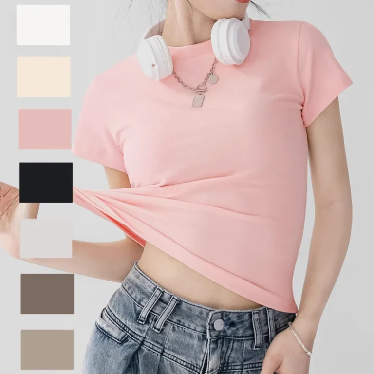 Spandex-Cotton-Round-Neck-Baby-Tee-Women-Vintage-90s-Fashion-Trend-Comfortable-Soft-Stretch-Elastic-Fitted-Basic-Womens-T-Shirt