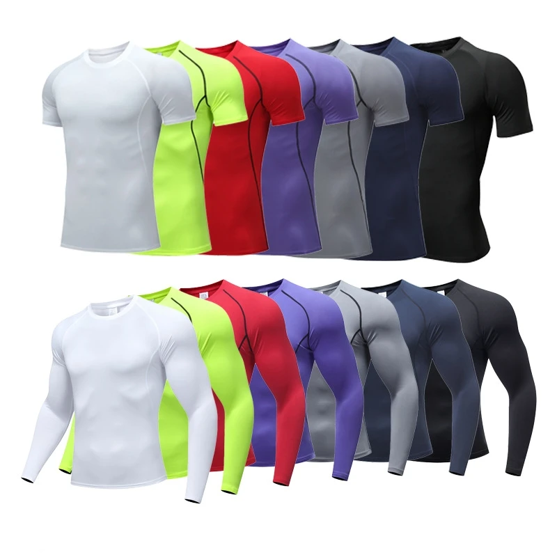Sports-Compression-Long-Short-Sleeved-Breathable-Elastic-Mens-Fitness-T-shirt-Training-Top