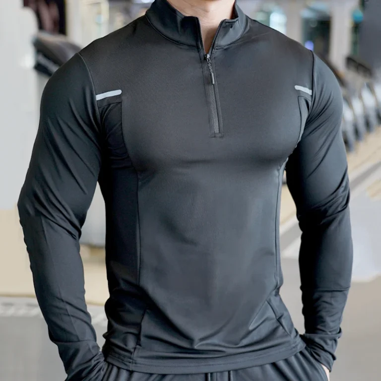 Sportswear-Men-Active-Wear-Quater-Zip-up-Sweatshirts-Running-Mens-T-shirts-Workout-Long-Sleeve-Tight-Compression-Gym-T-Shirt