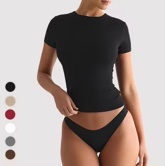 Spring-Summer-Designer-Women-T-Shirt-Loungewear-Quick-Drying-Spandex-T-Shirt-Short-Sleeves-Custom-Logo-Home-Use