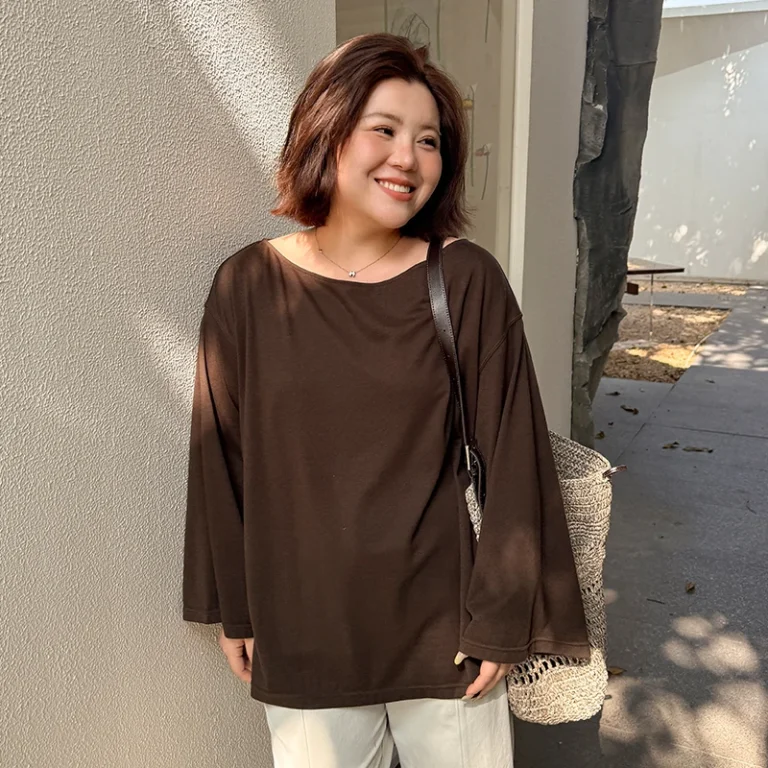 Spring-Summer-One-Piece-Collar-Shoulder-Sleeves-Casual-Style-Comfortable-Long-Sleeve-Loose-Fit-Large-Womens-T-shirt