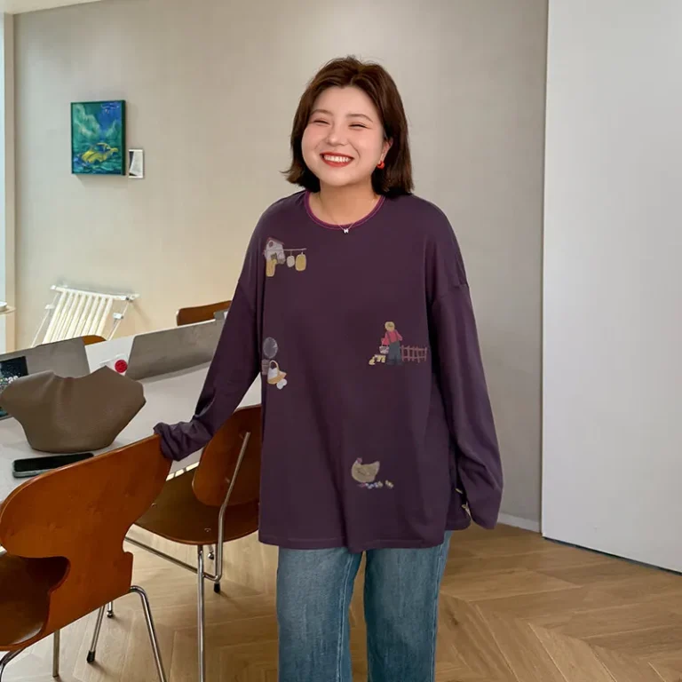 Spring-and-Autumn-Comfortable-Casual-Printed-Loose-Long-Sleeve-Large-Womens-T-shirt